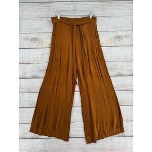 Everyday Collection Crepe Wide Leg Pants Womens 2 Brown Tie Waist Pockets